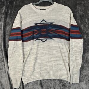 Carbon Mens Medium Acrylic Crewneck Sweater Gray Southwest Print